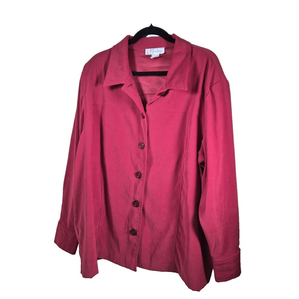 Dressbarn Women 3XL Shirt Jacket Rust Red Button Up Long Sleeve Collared Top